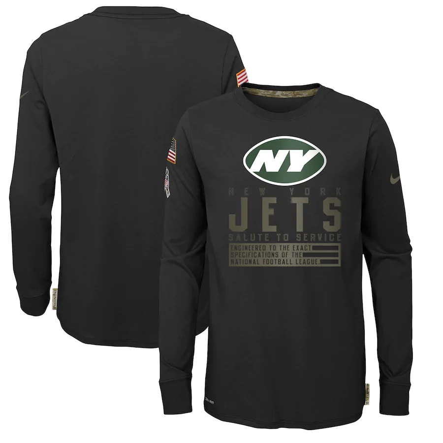 Nike New York Jets Youth Black Salute to Service Long Sleeve TShirt->nfl t-shirts->Sports Accessory